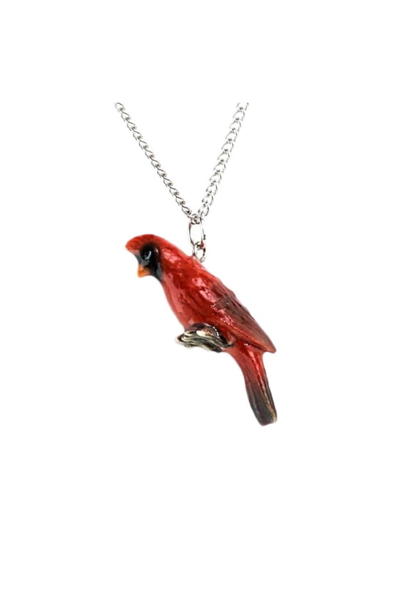 Cardinal Bird Porcelain Pendant Necklace, Hand-Painted Red Bird Jewelry, Fashionable Wearable Accessory, Gift for Bird and Nature Lovers