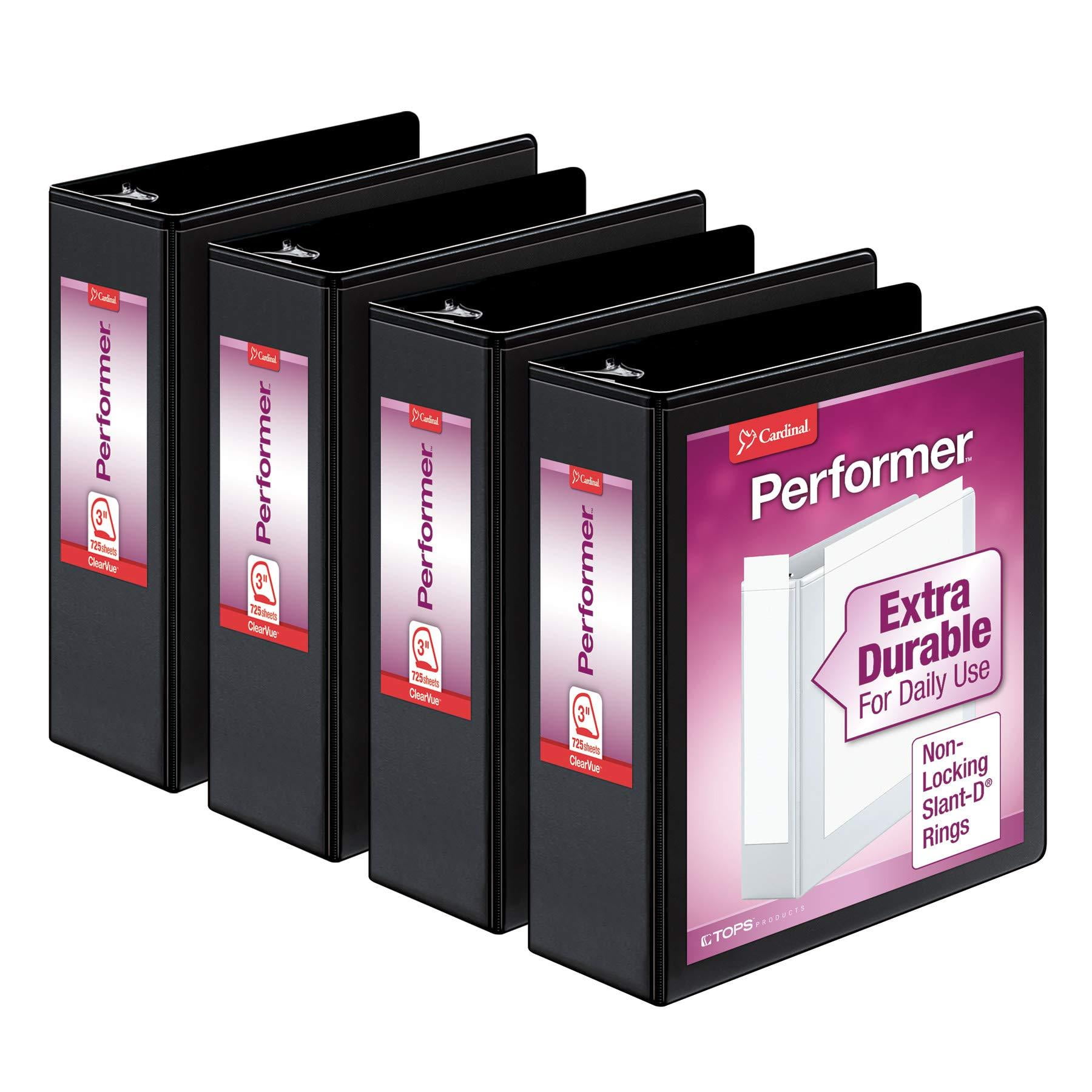 Cardinal Performer 3Ring Binders, 3", NonLocking SlantD Rings, 725Sheet Capacity, ClearVue