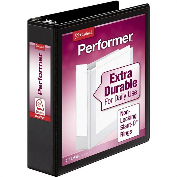 Cardinal Performer ClearVue Slant-D Ring Binder - 2" Binder Capacity - Letter - 8 1/2" x 11" Sheet Size - 540 Sheet Capacity - 2 1/2" Spine Width - 3 x D-Ring Fastener(s) - 2 Inside Front & Back Pocke