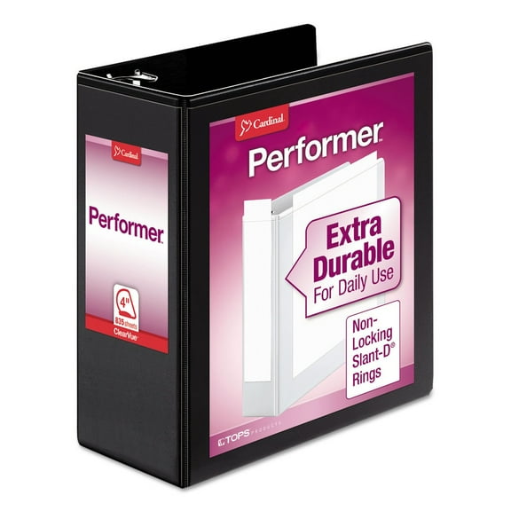 Cardinal Performer ClearVue Slant-D Ring Binder, 4" Cap, 11 x 8 1/2, Black