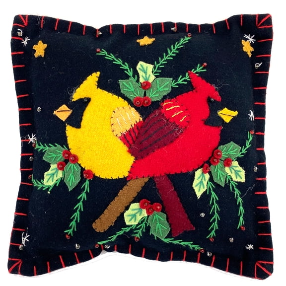 Cardinal Pillow - Small Holiday Bird Accent Pillow 8", Handmade Unique Dcor