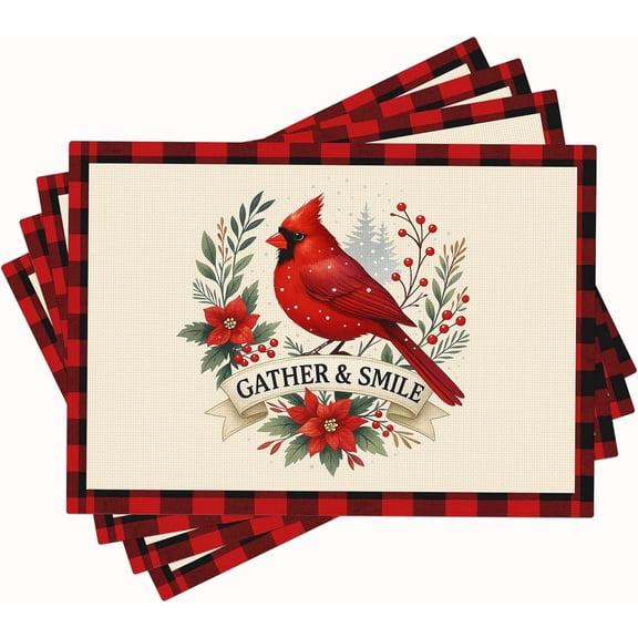 Cardinal Placemats Set of 4 Cardinals Table Mats Non-Slip Washable Place Mats for Party Kitchen Dining Room Restaurant Holiday Decoration 12"x18"
