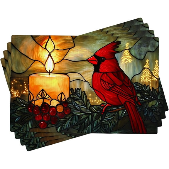 Cardinal Placemats Set of 4, Red Holiday Bird Place mats for Dining Table, Non-Slip Washable Indoor Outdoor Decorative Placemats 18x12 Inch