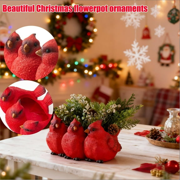 Cardinal Plant Pots, Resin Red Bird Statue Figures Flower Pots for Indoor Plants, for Christmas and Seasonal Decor