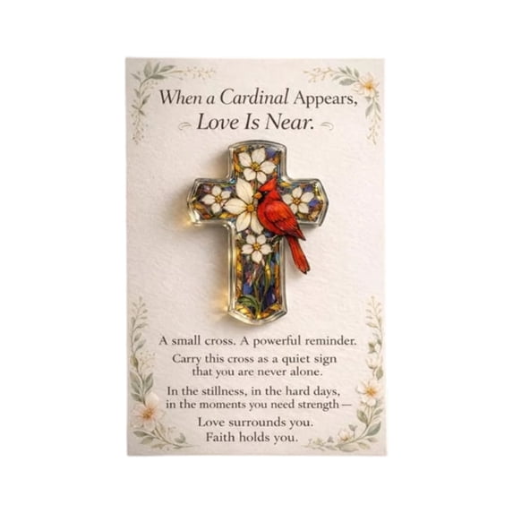 Cardinal Pocket Hug, Inspirational Acrylic Cross with Poem, Handmade Sympathy Keepsake Gift, Memorial Remembrance Token, Spiritual Encouragement Token, Desk Decor Piece