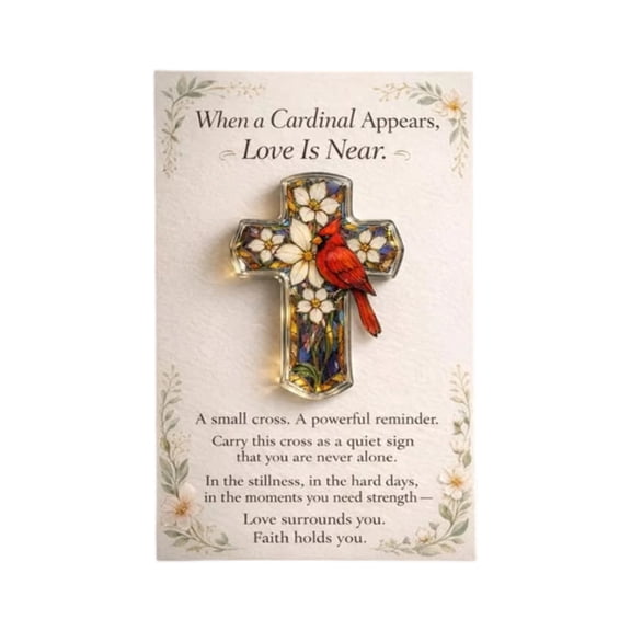 Cardinal Pocket Hug, Inspirational Acrylic Cross with Poem, Handmade Sympathy Keepsake Gift, Memorial Remembrance Token, Spiritual Encouragement Token, Desk Decor Piece