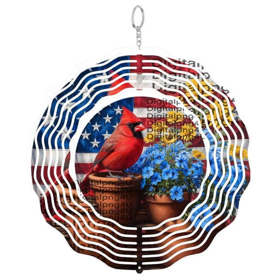 Cardinal Red Bird Patriotic 3D Wind Spinner Hanging Outdoor Garden Yard Decor
