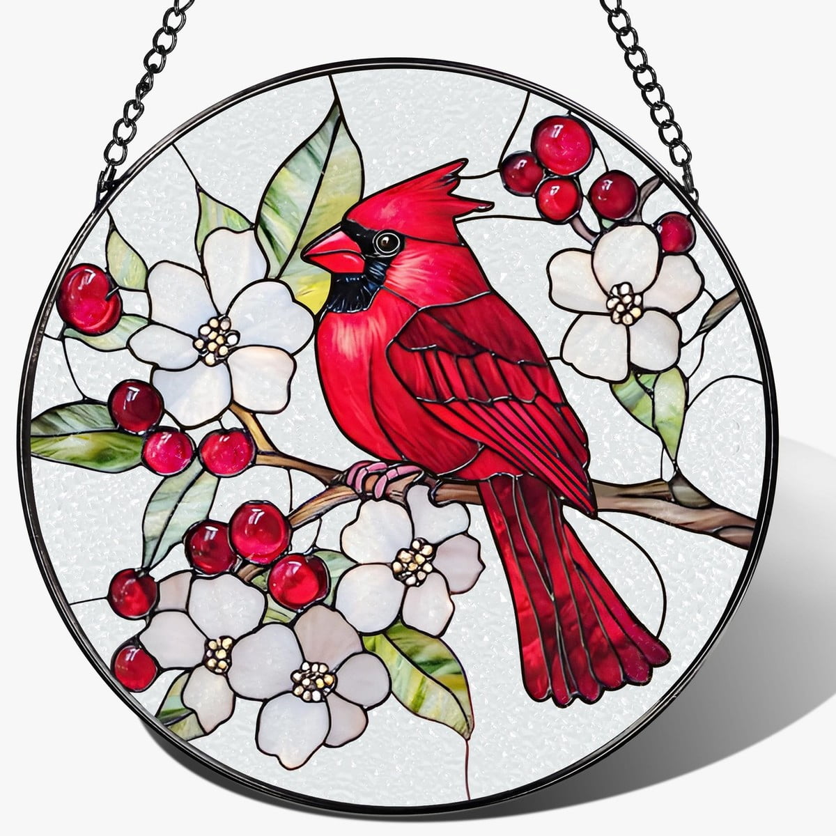 Cardinal Memorial Cardinal Red Bird Stained Glass Window Hanging Decor Memorial Gifts ...