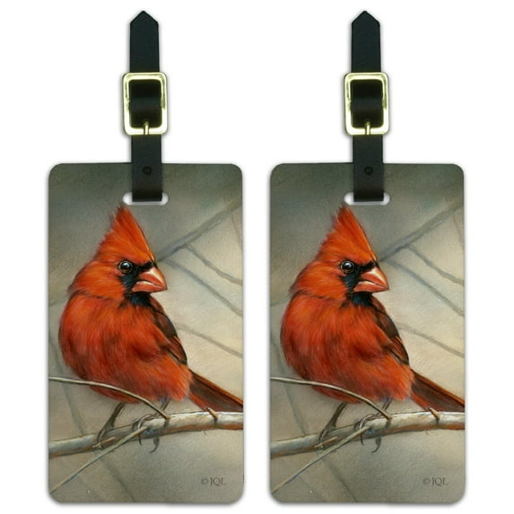 Cardinal Red Bird on Tree Branch Luggage ID Tags Suitcase Carry-On Cards - Set of 2
