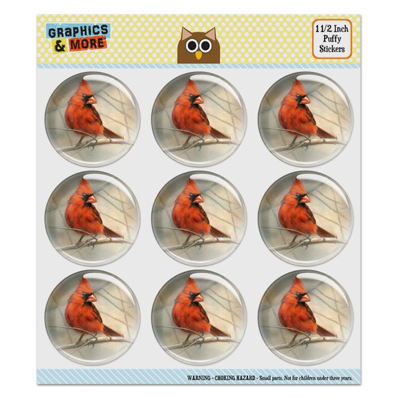 Cardinal Red Bird on Tree Branch Puffy Bubble Dome Scrapbooking Crafting Sticker Set