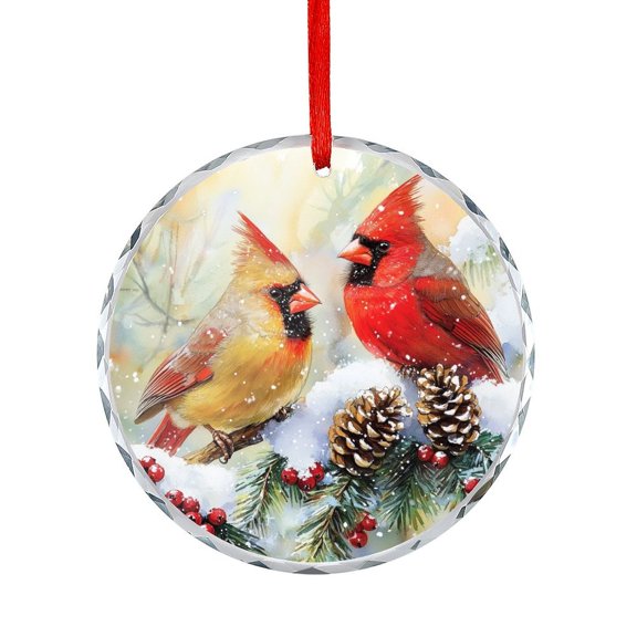Cardinal Red Birds Berry Wreath Pine Cones Ornament Snowflake Merry Christmas Christmas Ornaments Crystal Hanging Unique Home Decor