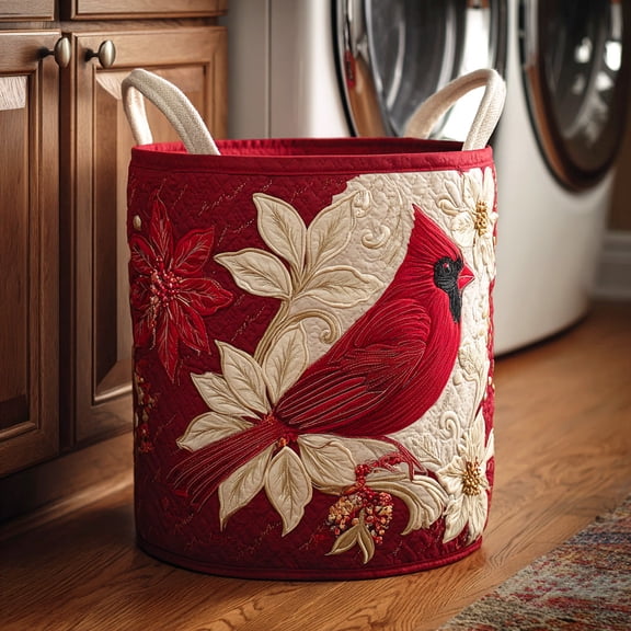 Cardinal Red Harmony Quilted Laundry Basket, Clothes Hamper Storage Bag, Housewarming Gift Ideas, Gift For Mom