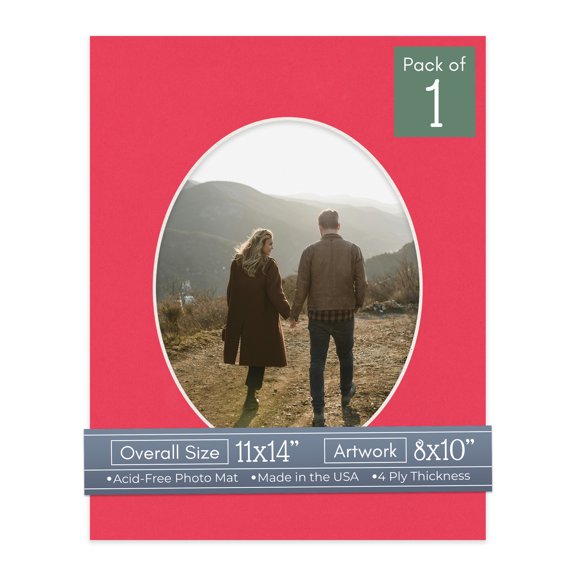 Cardinal Red Picture Frame Mat for 11x14 Frames - Oval Opening for 8x10 Photos - 1 Mat