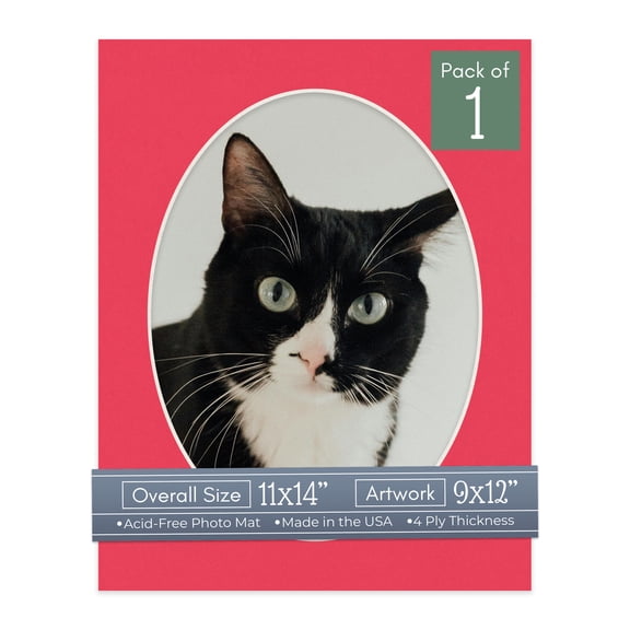Cardinal Red Picture Frame Mat for 11x14 Frames - Oval Opening for 9x12 Photos - 1 Mat