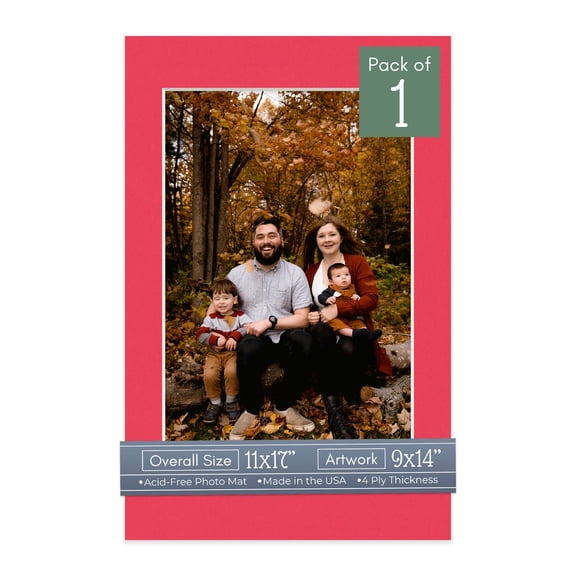 Cardinal Red Picture Frame Mat for 11x17 Frames - Fits 9x14 Photos - 1 Mat