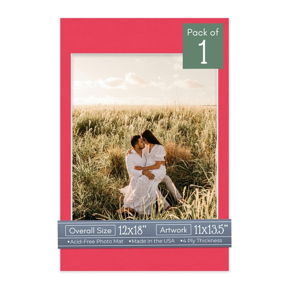 Cardinal Red Picture Frame Mat for 12x18 Frames - Fits 11x13.5 Photos - 1 Mat