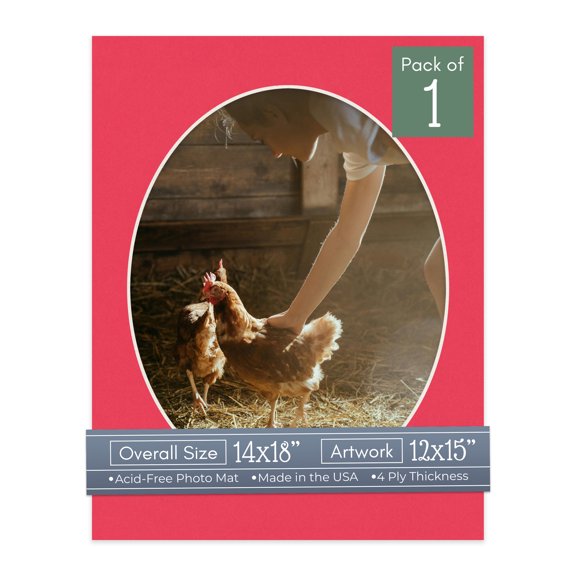 Cardinal Red Picture Frame Mat for 14x18 Frames - Oval Opening for 12x15 Photos - 1 Mat