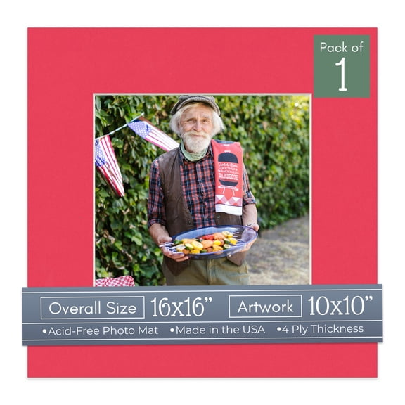 Cardinal Red Picture Frame Mat for 16x16 Frames - Fits 10x10 Photos - 1 Mat