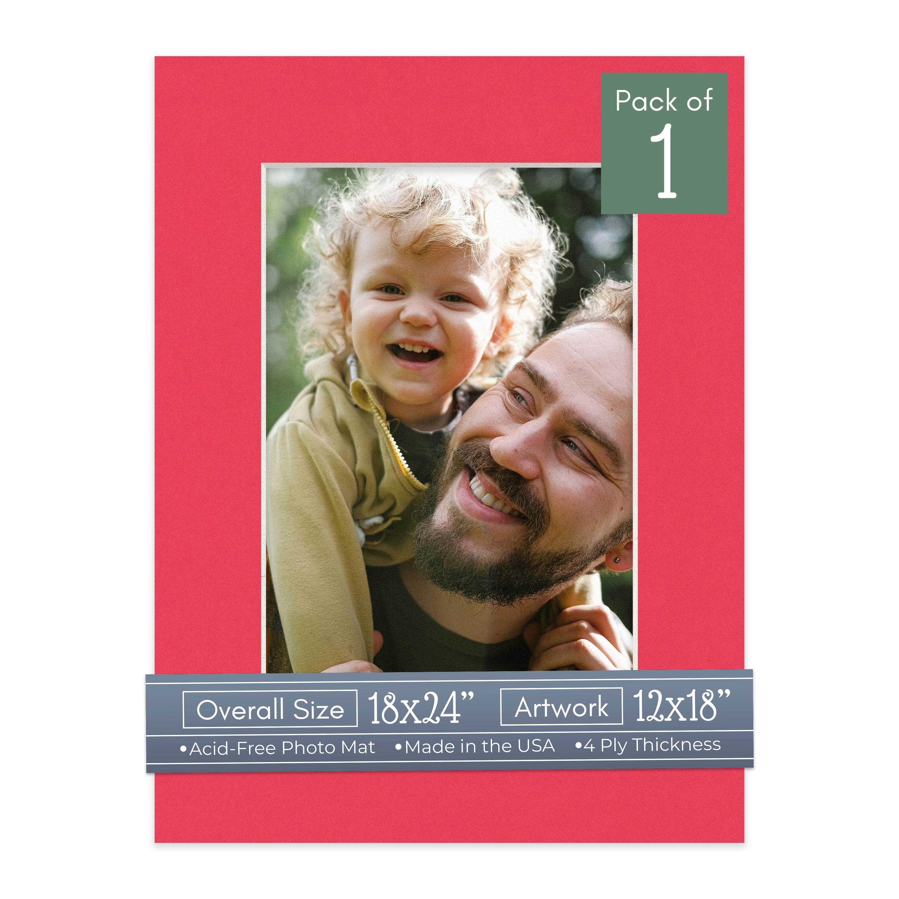 Cardinal Red Picture Frame Mat for 18x24 Frames - Fits 12x18 Photos - 1 Mat