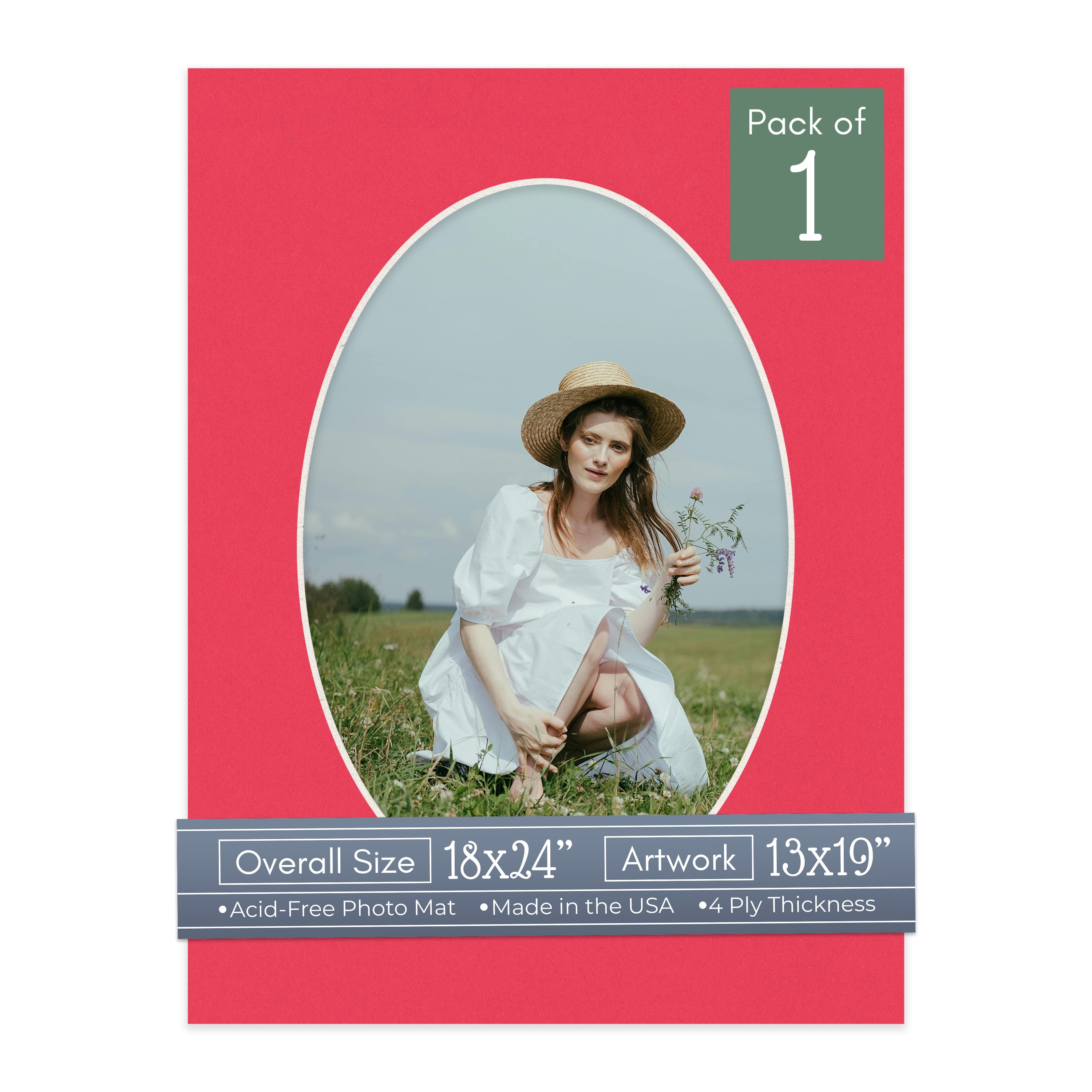Cardinal Red Picture Frame Mat for 18x24 Frames - Oval Opening for 13x19 Photos - 1 Mat