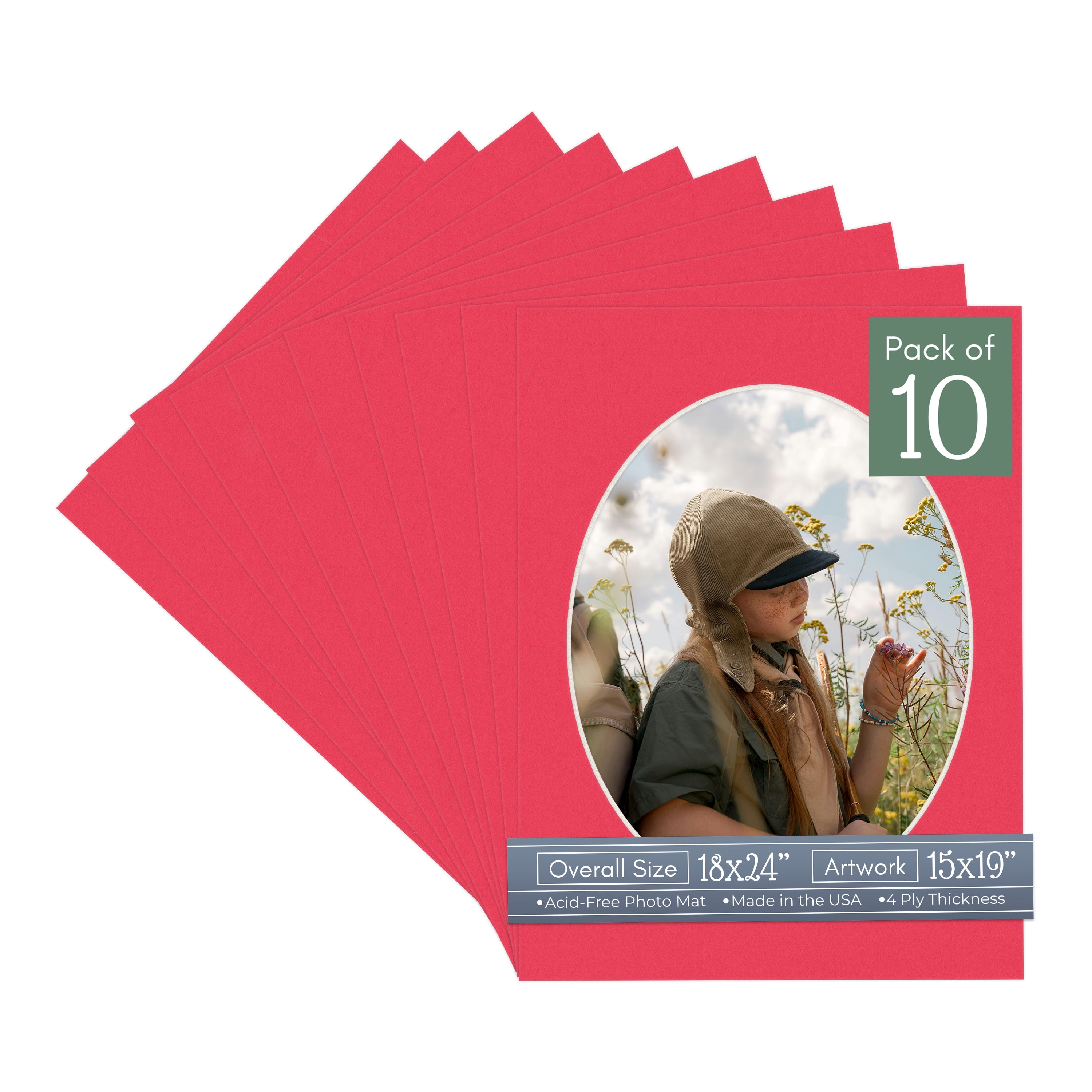 Cardinal Red Picture Frame Mat for 18x24 Frames - Oval Opening for 15x19 Photos - 10 Mats