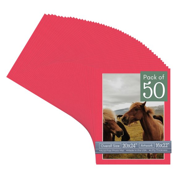 Cardinal Red Picture Frame Mat for 20x24 Frames - Fits 16x22 Photos - 50 Mats