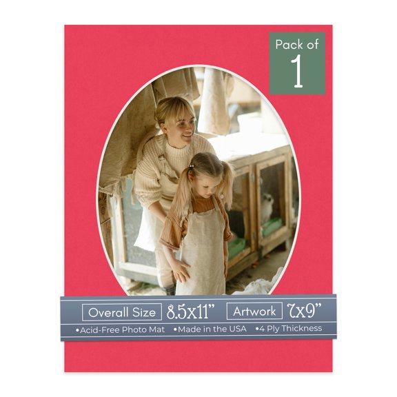 Cardinal Red Picture Frame Mat for 8.5x11 Frames - Oval Opening for 7x9 Photos - 1 Mat