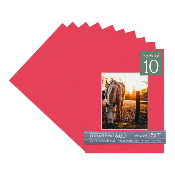 Cardinal Red Picture Frame Mat for 8x10 Frames - Fits 5x6 Photos - 10 Mats