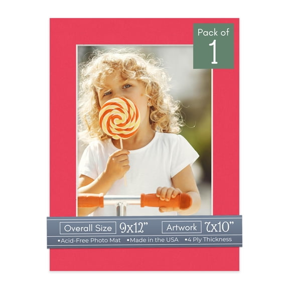 Cardinal Red Picture Frame Mat for 9x12 Frames - Fits 7x10 Photos - 1 Mat