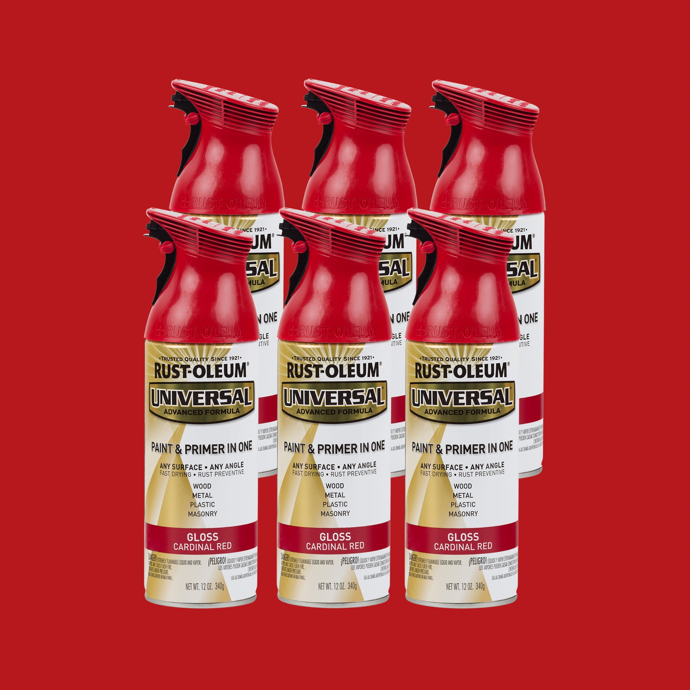6 Pack, Cardinal Red, Rust-Oleum Universal All Surface Interior/Exterior Gloss Spray Paint-245211, 12 oz
