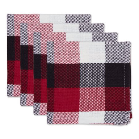 DII Cardinal Red Tri Color Check Dishcloth (Set of 4)