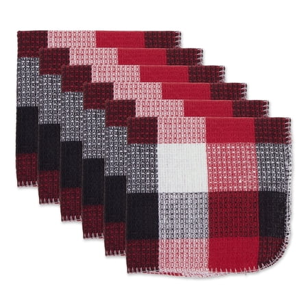 DII Cardinal Red Tri Color Check Scrubber Dishcloth (Set of 6)
