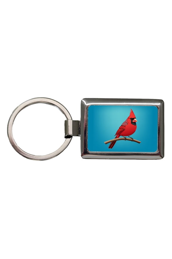 Cardinal Red on Branch Metal Rectangle Keychain