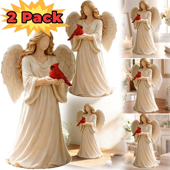 Cardinal Remembrance Figurine, Angel Girl with Cardinal Bird Statue, High-Precision Sculpted Gift, Symbol of Love, Hope & Protection, 1 Pack