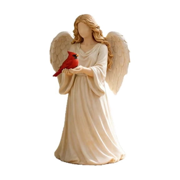 Cardinal Remembrance Figurine, Rsin Angel Girl with Cardinal Bird Statue, Sculpted Memorial Gift, Symbol of Love, Hope & Protection, Serenity Sympathy Gift for Loss of Loved One