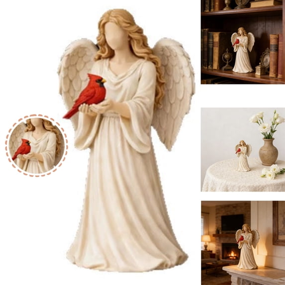 Cardinal Remembrance Love and Serenity Figurine, Angel Cardinal Figurines, Guardian Angel Figurines, White Resin Memorial Ornament with Red Bird for Sympathy, Sympathy Rememberance Memorial