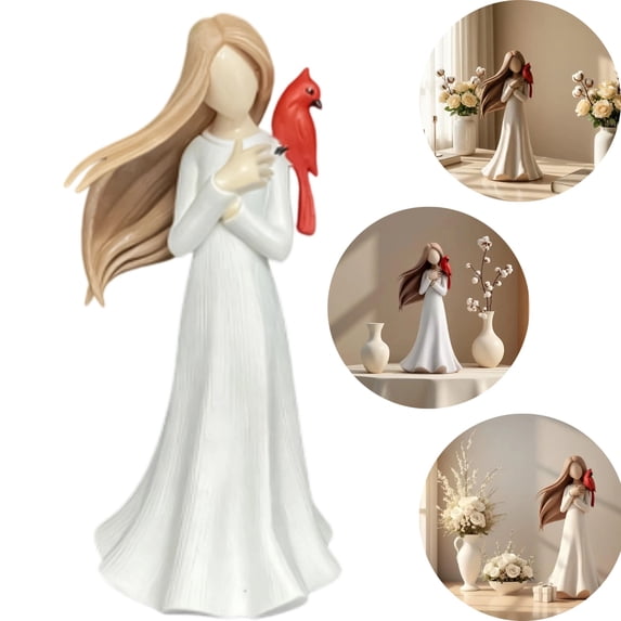 Cardinal Remembrance Love and Serenity Figurine, 6.5" Cardinals Angel Statue – a Symbol of Love, White Resin Memorial Ornament for Sympathy Comfort