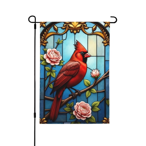 Cardinal Rose Garden Flag 12x18 Inch Double Sided – Stained Glass Style Spring Summer Yard Decoration, Rustic Farmhouse Outdoor Decor For Porch, Lawn & Patio