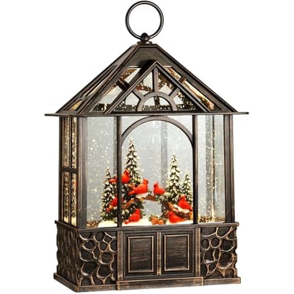 Cardinal Snow Globe Christmas Decorations Gifts Auto Snowfall Glitter Music Collection Cardinal House with 6H Timer USB/Battery Powered 11 inch