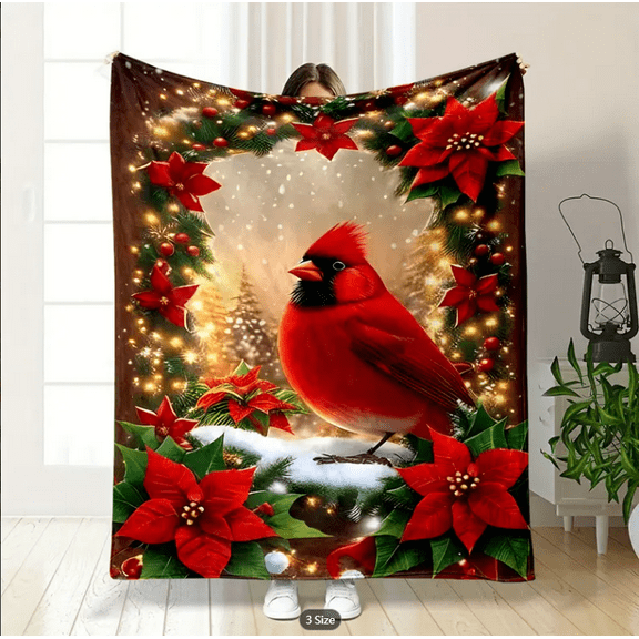 Cardinal Soft Cozy Throw Blanket - Fluffy Warm Red Bird Flannel Plush Bedding Stuff Decor - Cardinal Gifts for Lover Girls Boys Kids Women Adults - Bed Travel