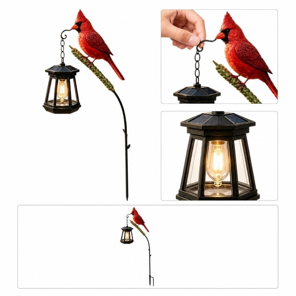 Cardinal Solar Garden Light with Ear of Corn, Waterproof LED Solar Path Light with Red Cardinal and Corn Cob, Decorative Garden Stake Lamp for Walkway Yard Lawn