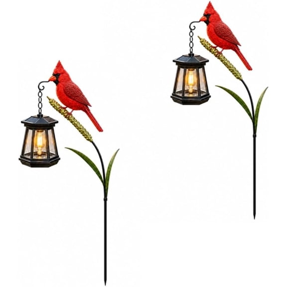 Cardinal Solar Light—A Beautiful Garden Light that Feels Full of Life, Outdoor Stake Yard Decor, Red Bird Lantern, Gift for Mom, Warm Glow Lantern for Patio Lawn Porch(2PCS)