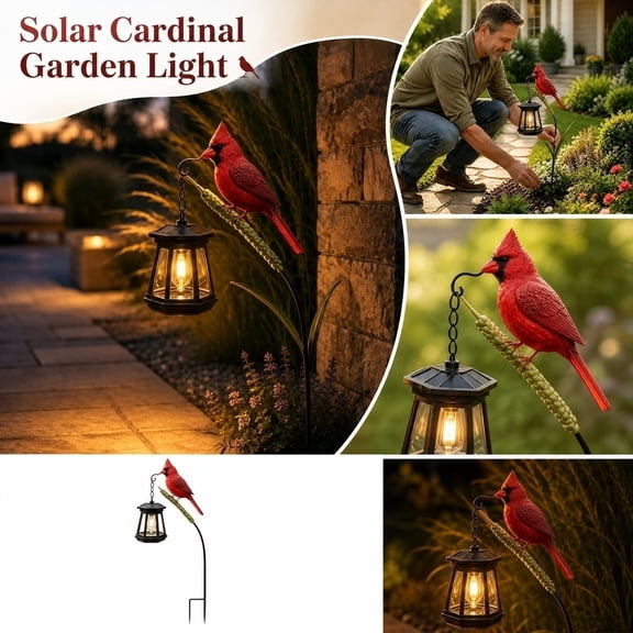 Cardinal Solar Light—A Beautiful Garden Light that Feels Full of Life, Outdoor Stake Yard Decor, Red Bird Lantern, Gift for Mom, Warm Glow Lantern for Patio Lawn Porch(2PC)(red)