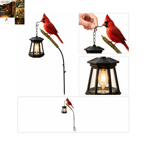 Cardinal Solar LightA Beautiful Garden Light that Feels Full of Life, Outdoor Stake Yard Decor, Red Bird Lantern, Solar Powered Pathway Accent Light for Lawn Porch, Unique Birthday Gift for Women