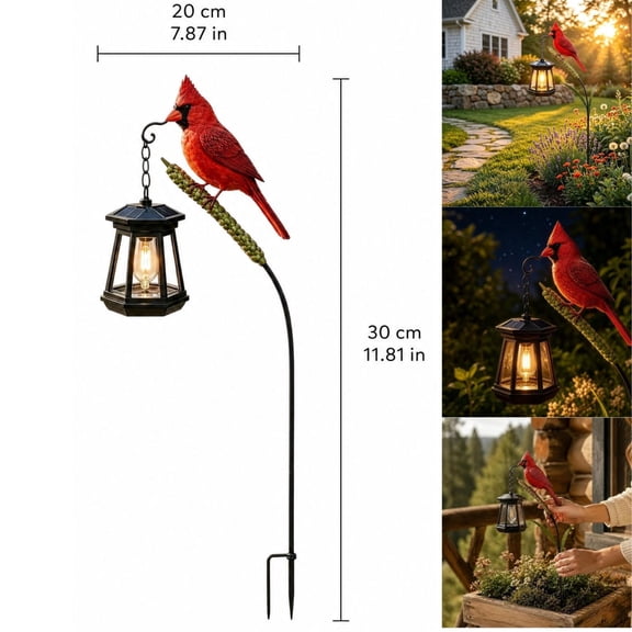 Cardinal Solar Light Red Cardinal Bird Solar Lantern Stake Waterproof Metal Yard Stake Lamp Warm Glow Hanging LED Pathway Decor for Patio Lawn Flower Bed Gift for Mom Grandma