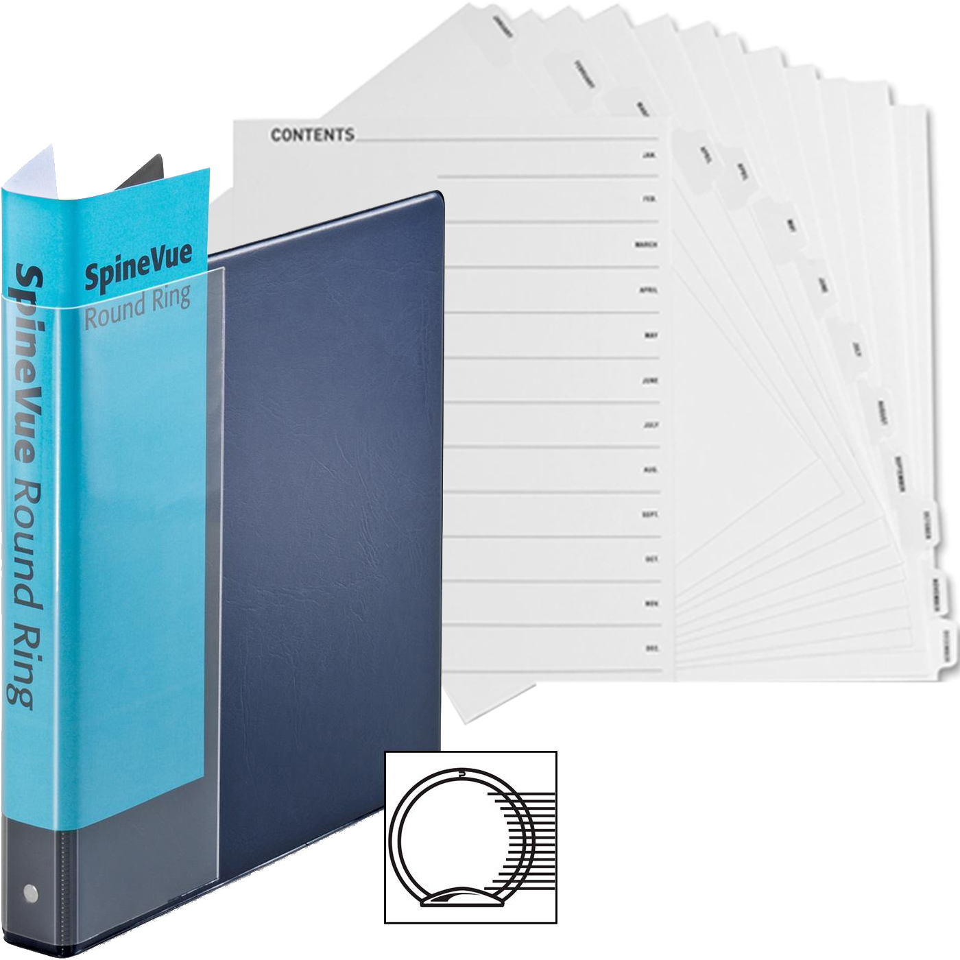 Cardinal SpineVue Round Ring Binders with Sparco JanDec Quick Index