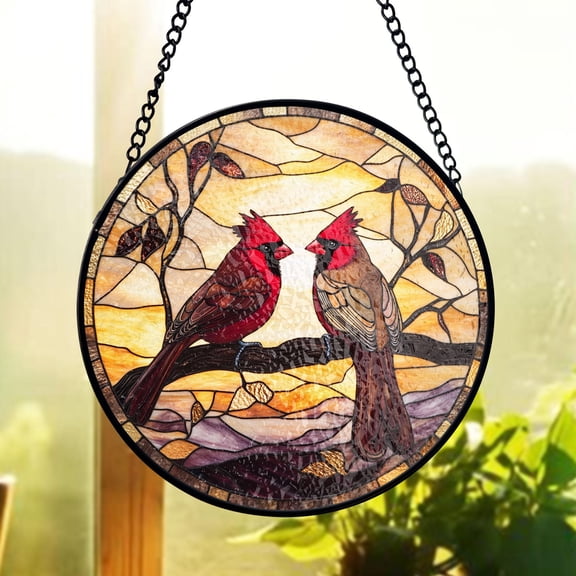 Cardinal Stained Glass Suncatcher, Golden Sunset Window Decor, Rustic Autumn Style, Bird Lover Art, Nature Gift Idea, Gift For Grandma