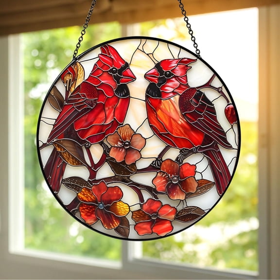 Cardinal Stained Glass Suncatcher, Red Cardinal Birds Window Hanging, Bird Lover Gift, Memorial Cardinal Decor, Nature Window Art