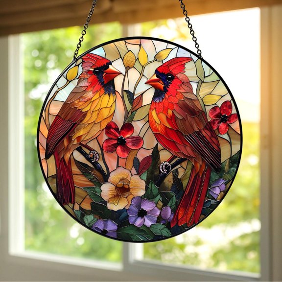 Cardinal Stained Glass Suncatcher, Red Cardinal Couple Window Hanging, Bird Lover Gift, Memorial Cardinal Decor, Nature Bird Window Art