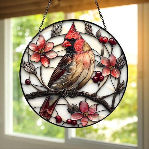 Cardinal Stained Glass Suncatcher, Red Cardinal Window Hanging, Bird Lover Gift, Memorial Cardinal Decor, Nature Window Ornament